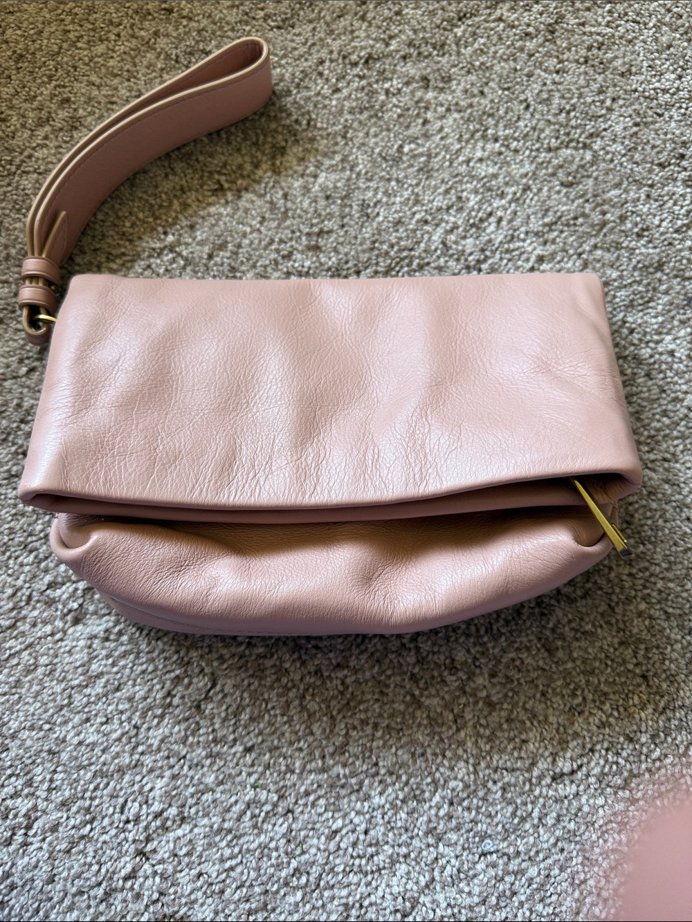 J. Crew Fold-Over Leather Wristlet in Blush Pink